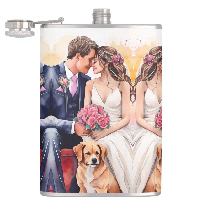 Beautiful Wedding Couple Watercolour Flask (Opened)