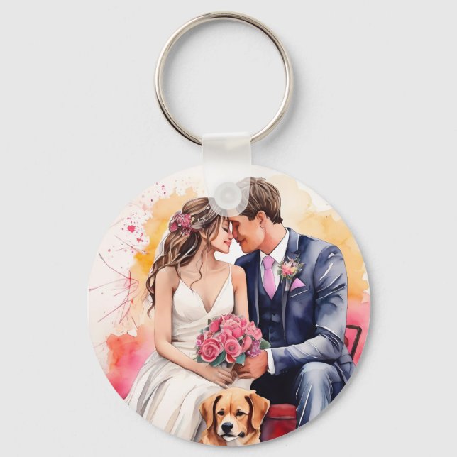 Beautiful Wedding Couple Watercolour Keychain (Front)