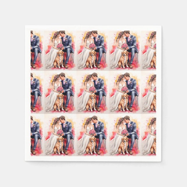 Beautiful Wedding Couple Watercolour Napkins (Front)