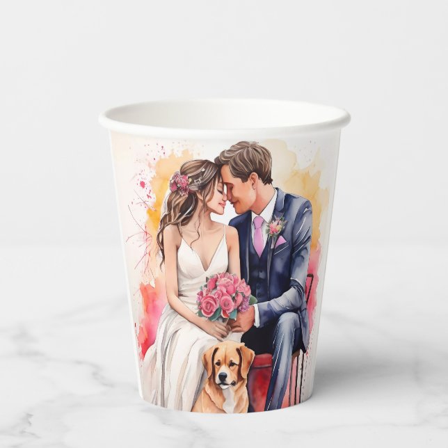 Beautiful Wedding Couple Watercolour Paper Cups (Back)