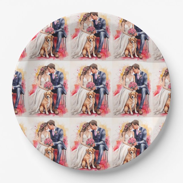 Beautiful Wedding Couple Watercolour Paper Plates (Front)