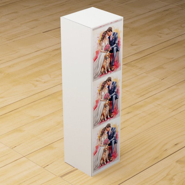 Beautiful Wedding Couple Watercolour Wine Box (Back)