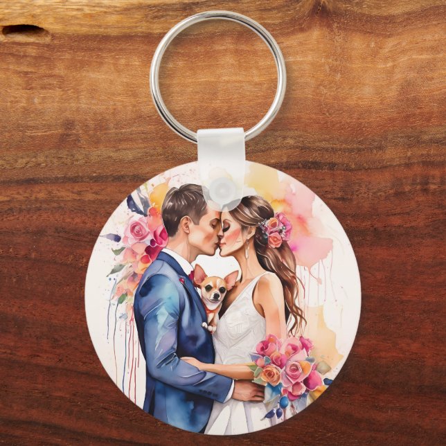 Beautiful Wedding Couple with Cute Funny  Keychain (Back)