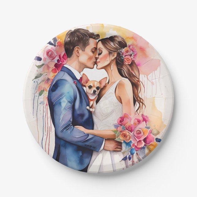 Beautiful Wedding Couple with Cute Funny  Paper Plates (Front)