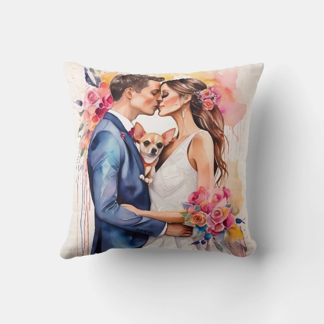 Beautiful Wedding Couple with Cute Funny  Throw Pillow (Back)