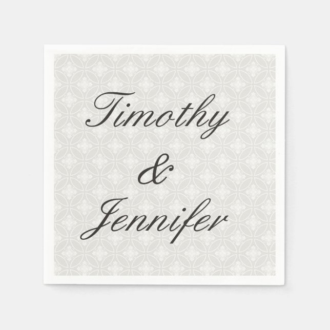 Beautiful Wedding Damask Pattern Silver and White Paper Napkins (Front)