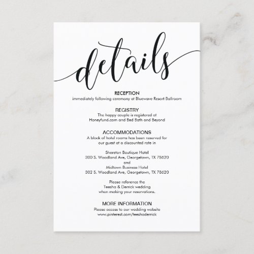 Beautiful Wedding Details Enclosure Card