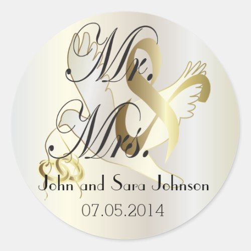 Beautiful Wedding Dove   Personalize Classic Round Sticker