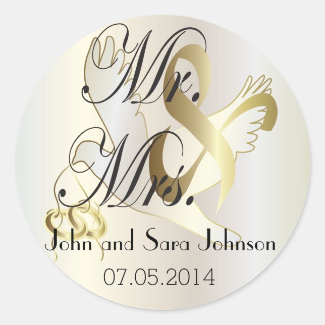 Beautiful Wedding Dove  | Personalize Classic Round Sticker (Front)