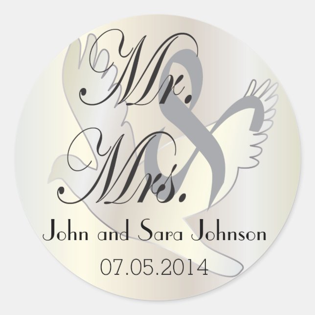 Beautiful Wedding Dove | Pesonalize Classic Round Sticker (Front)