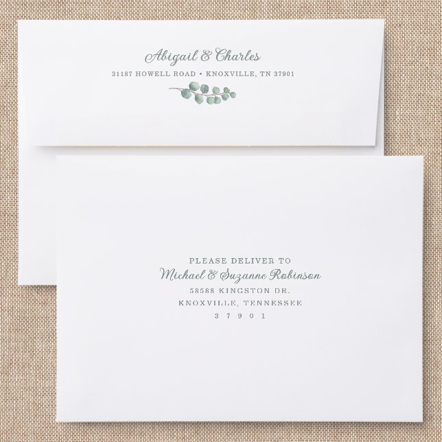 Beautiful Wedding Eucalyptus Branch Addressed Envelopes (Linen)