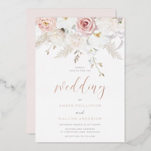 Beautiful Wedding Flowers Real Rose Gold  Foil Invitation