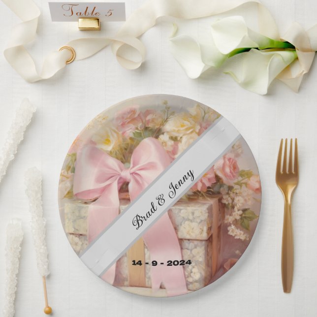 Beautiful Wedding Gift Box with Flowers Paper Plates (Wedding)