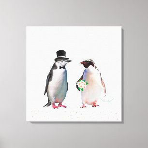 Beautiful Wedding Penguin Couple on White Canvas Print