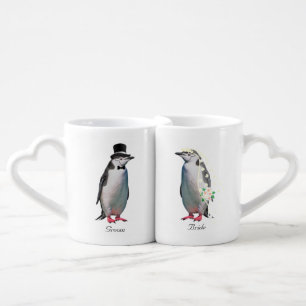 Beautiful Wedding Penguin Couple on White Coffee M Mug Set