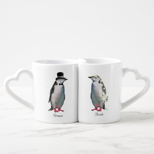 Beautiful Wedding Penguin Couple on White Coffee M Mug Set (Front Nesting)