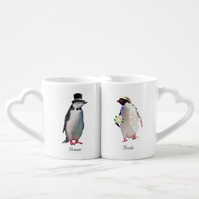 Beautiful Wedding Penguin Couple on White Coffee Mug Set (Front Nesting)