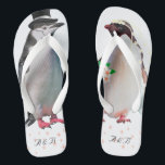 Beautiful Wedding Penguin Couple on White Flip Flops<br><div class="desc">Beautiful wedding penguin couple on white background. Penguins symbolize everlasting love.</div>