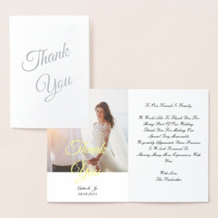 Beautiful Wedding photo thank you Foil Card