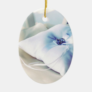 Beautiful Wedding Ring Pillow Ceramic Ornament