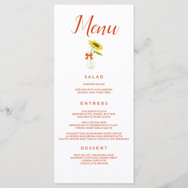 Beautiful Wedding Sunflower Menu (Front)