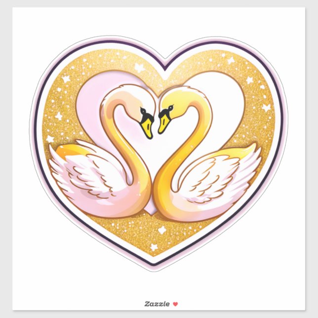 Beautiful Wedding Swans With Gold Rings Sticker (Sheet)