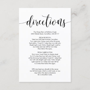Beautiful Wedding Venue Directions, Black font Enclosure Card