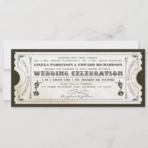 beautiful wedding vintage ticket invitations