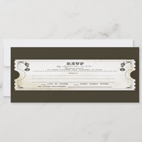 beautiful wedding vintage ticket RSVP Personalized Invitation