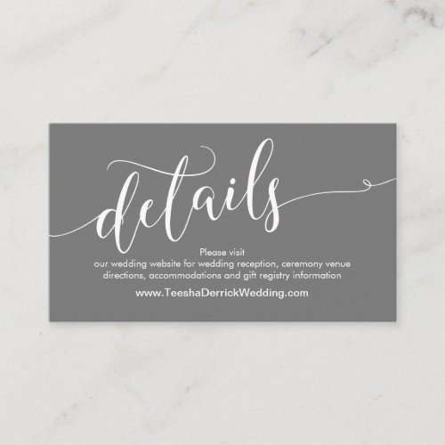 Beautiful Wedding Website Details Dark Grey Enclosure Card