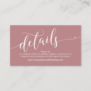 Beautiful Wedding Website Details, Dusty Rose Enclosure Card