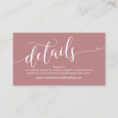 Beautiful Wedding Website Details Dusty Rose Enclosure Card