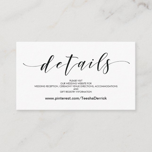 Beautiful Wedding Website Details Enclosure Card (Front)