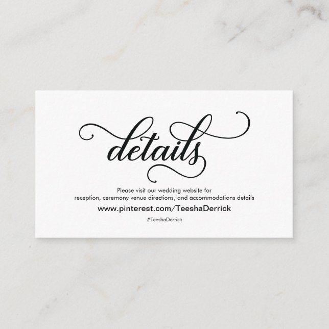 Beautiful Wedding Website Details Enclosure Card (Front)