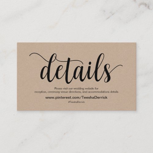 Beautiful Wedding Website Details Enclosure Card