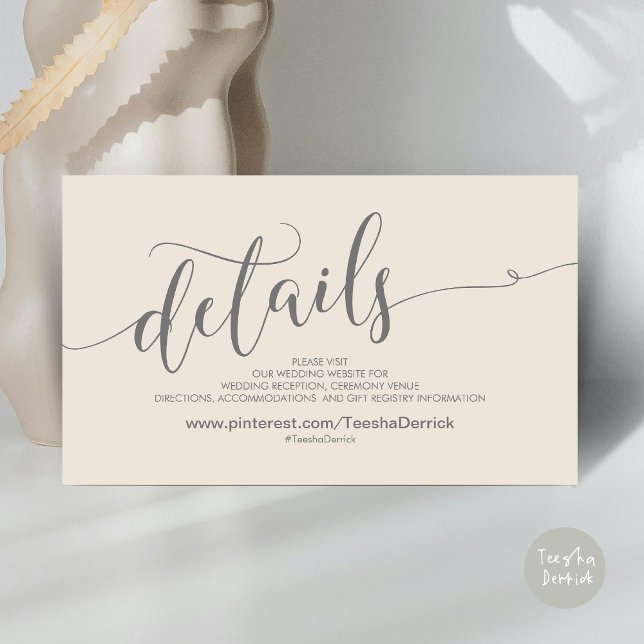 Beautiful Wedding Website Details Enclosure Card (Beautiful Wedding Website Details Enclosure Card, with website, password and hashtag in Cream Grey)