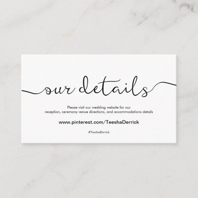 Beautiful Wedding Website Details Enclosure Card (Front)