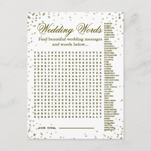 Beautiful Wedding Words Game Announcement Postcard