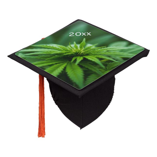 Beautiful Weed Plant w Year Graduation Cap Topper (Angled)