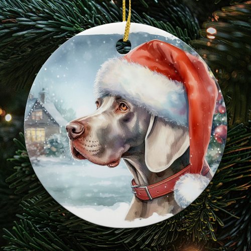 Beautiful Weimaraner Dog Winter Christmas Ceramic Ornament