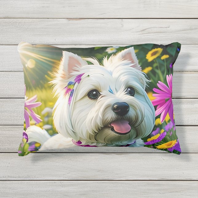 Beautiful Westie Dog Two Outdoor Pillow (Front)