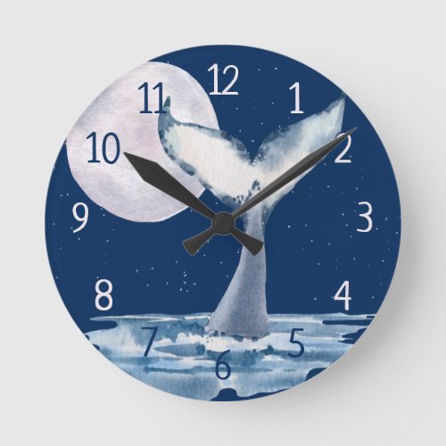 Beautiful Whale Tail And Moon Round Clock