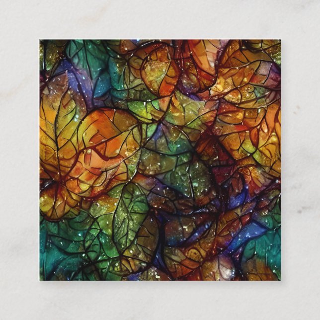 Beautiful Whimsical Art Autumn Leaves Square Business Card (Front)