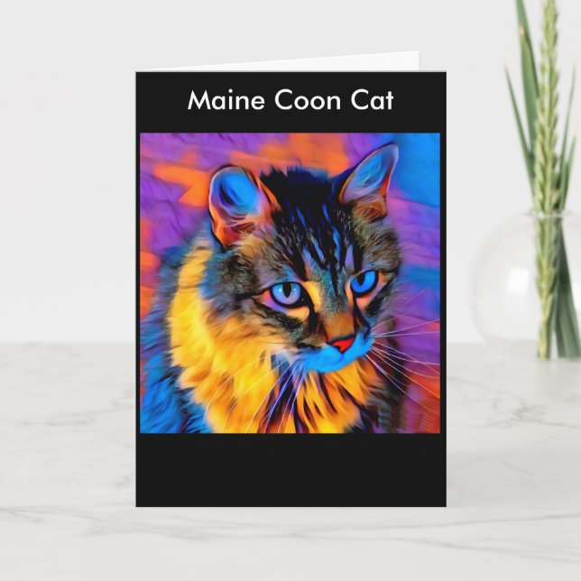 Beautiful Whimsical Artistic Tabby Maine Coon Cat Card (Front)