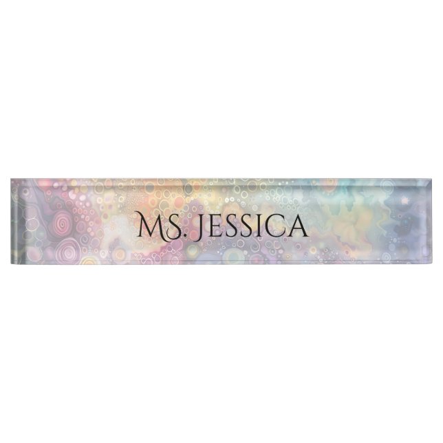 Beautiful Whimsical Colorful Back to School  Desk Name Plate (Front)