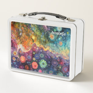 Beautiful Whimsical Colorful Back to School Metal Lunch Box