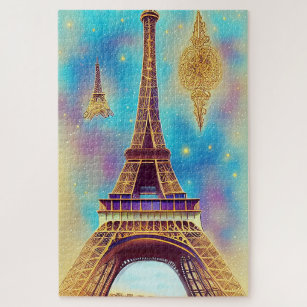 Beautiful Whimsical Eiffel Tower, Paris France Art Jigsaw Puzzle