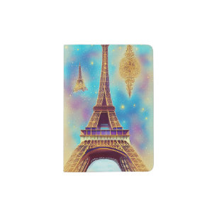 Beautiful Whimsical Eiffel Tower, Paris France Art Passport Holder