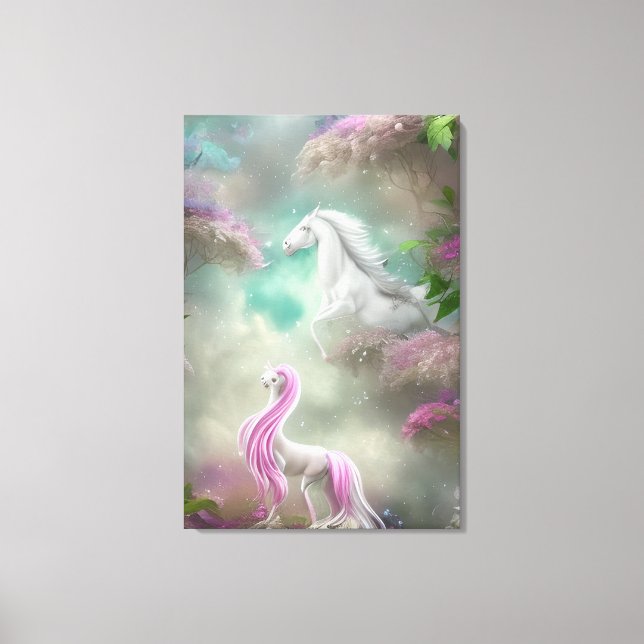 Beautiful Whimsical Horse Animal Triptych Canvas Print (Front)