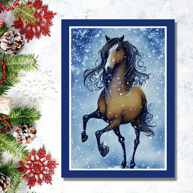 Beautiful Whimsical Horse in the Snow Christmas Holiday Card (Creator Uploaded)